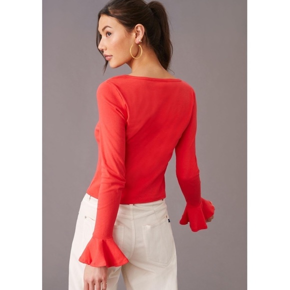 𝅺Anthropologie Maeve Flouncy Top New NWT Red orange color blouse long sleeve - Picture 3 of 6